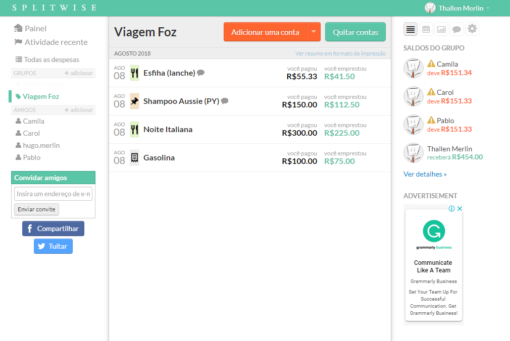 Como usar o Splitwise — Por Onde Eu Vou